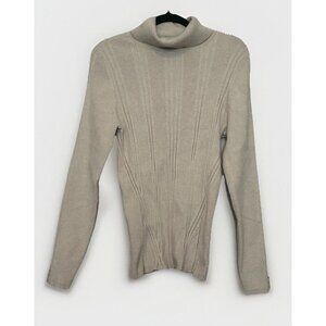 White House Black Market Beige Ribbed Stretch Long Sleeve Turtleneck Sweater XL